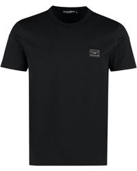 Dolce & Gabbana - Cotton T-Shirt With Logo Plaque - Lyst