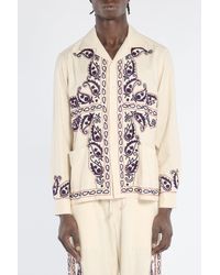 BAZISZT - Chemise Memento Broderie Florale Coton Shirt - Lyst