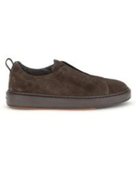 Santoni - Brown Calf Leather Bos Taurus Low Top Sneakers - Lyst