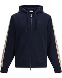 Burberry - Check Trim Cotton Zip Hoodie Sweatshirts - Lyst