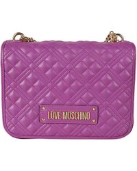 Love Moschino - Logo Embossed Quilted Chain Shoulder Bag - Lyst