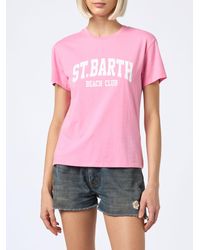 Mc2 Saint Barth - Cotton Jersey Crewneck T-Shirt Emilie With Saint Barth Beach Club Print - Lyst