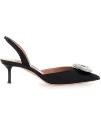 Aquazzura - 'Crystal Hoop' Slingback Pumps With Rhinestoned Embellishment And Kitten Heel - Lyst