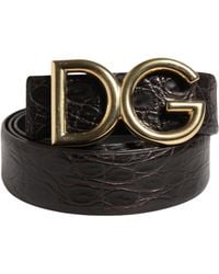 Dolce & Gabbana - Crocodile Flank Nappa Belt With Dg Logo - Lyst