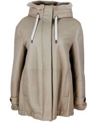 Brunello Cucinelli - Soft Shearling Jacket With Hood - Lyst
