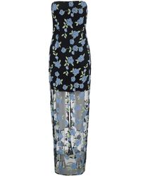 ROTATE BIRGER CHRISTENSEN - Long Dress With All-Over Floral Motif And Semi Sheer Lower Part - Lyst