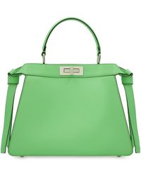 Fendi - Leather Handbag With Metal Double Turn Lock And Removable Shoulder Strap - Lyst
