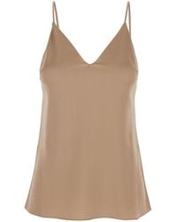 Brunello Cucinelli - Silk Blend Top With Spaghetti Straps And V Neck - Lyst