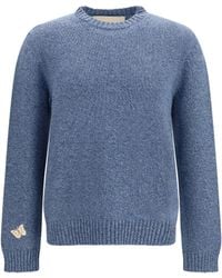 Valentino - Wool Sweater With Butterfly Embroidery Blu Mouline' Fleece Ovis Aries - Lyst