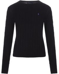 Ralph Lauren - Crew Neck Sweater In Black Braided Knit - Lyst