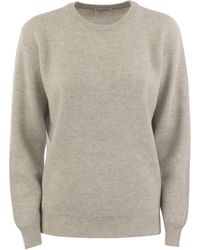 Brunello Cucinelli - English Rib Cashmere Sweater With Monile - Lyst