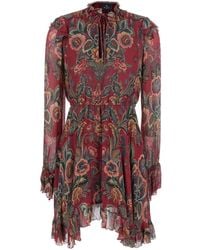 Etro - Ruched Mini Dress With All-Over Floral Print - Lyst