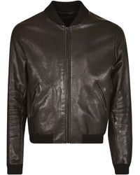 Prada - Logo Patch Rib Trim Zipped Leather Jacket - Lyst