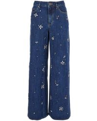 Self-Portrait - Jeans With Crystal Embellishments And Wide Leg - Lyst