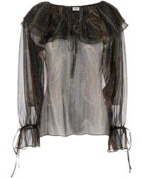 Saint Laurent - Off-Shoulder Blouse With Drawstring Poet Sleeves - Lyst