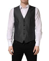Dolce & Gabbana - Dark Single Breasted Waistcoat Vest Virgin Wool Silk Clothing - Lyst