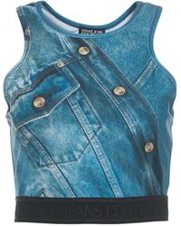 Versace - Patch Denim Sleeveless Cropped Top - Lyst