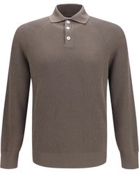 Brunello Cucinelli - Long-Sleeve Knit Polo Shirt - Lyst
