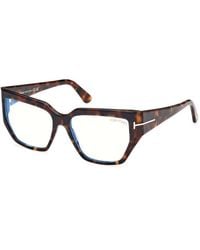 Tom Ford - Eyeglasses Square Full Rim, Dark Havana Frame And Clear Light Block Lenses Lens Ft5951-B052 - Lyst