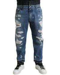 Dolce & Gabbana - Tattered Cotton Denim Jeans - Lyst