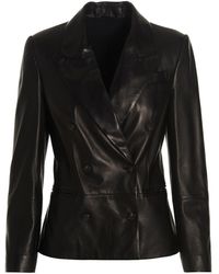 Brunello Cucinelli - Double-breasted Leather Blazer Jacket - Lyst
