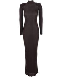 Self-Portrait - Turtleneck Long Dress With Shoulder Pads - Lyst