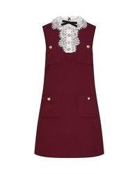 Self-Portrait - Self Portrait Burgundy Crepe Mini Dress With Lace Collar - Lyst