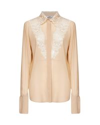 Fendi - Parchment Georgette Shirt With Lace Inserts - Lyst