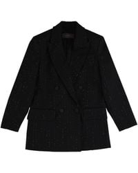 Max Mara - Double-Breasted Jacket With Rhinestone Details Virgin Wool - Lyst