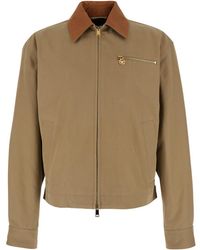 Versace - Jacket With Leather Collar And Medusa Head Metallic Detail - Lyst