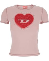 DIESEL - Crew Neck T-Shirt With Front Print And Beaded Details - Lyst