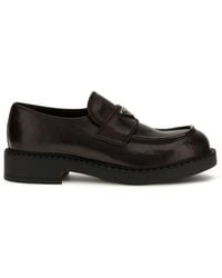 Prada - Brushed Leather Loafers With Triangle Logo - Lyst