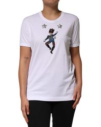 Dolce & Gabbana - White Cotton Sequin Embellished Top T - Lyst