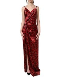 Dolce & Gabbana - Leopard Draped Sleeveless Maxi Dress Silk Elastane - Lyst