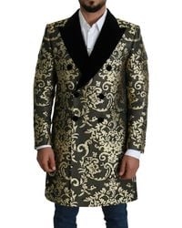 Dolce & Gabbana - Black Gold Jacquard Long Coat Sicilia Jacket - Lyst