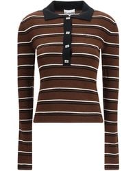 Ganni - Striped Merino Polo Shirt Wool Ovis Aries - Lyst