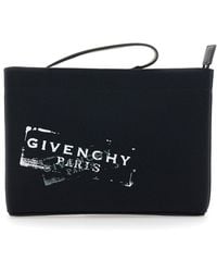 Givenchy - Clutch Bag With Top Handle And Logo Print On The Front - Lyst
