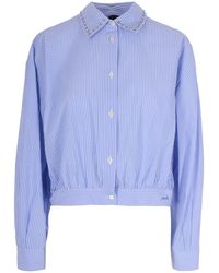 Pinko - Cropped Lightweight Cotton Shirt With Vertical Stripes - Lyst