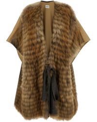 P.A.R.O.S.H. - Cape With Fur On The Front And Belt Closure - Lyst