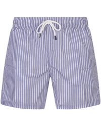 Fedeli - Cornflower And Striped Swim Shorts - Lyst
