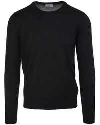 Fedeli - Man Round Neck Pullover In Black Cashmere And Silk - Lyst