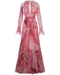 Roberto Cavalli - Long Dress With Plumage Print - Lyst