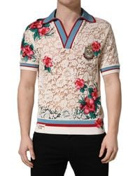 Dolce & Gabbana - Beige Floral Tennis Club Lace Polo T - Lyst