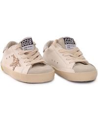 Golden Goose - Super Star Leather Upper Suede Toe And Spur Glitter Laminated Heel Kid Sneaker - Lyst