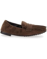 Tory Burch - Suede Loafers With Fringe And Metallic Logo - Lyst