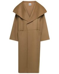 TOTEME - Camel Brown Oversize Coat With Shawl Lapels In Wool And Cashmere Woman - Lyst