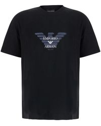 Emporio Armani - T-Shirt Multilogo Cotton Lyocell T-Shirts - Lyst