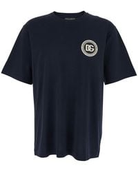 Dolce & Gabbana - Crewneck T-Shirt With Logo Embroidery On The Front - Lyst