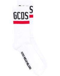 Gcds Ribbed Contrast Logo Socks - White
