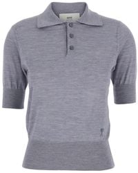 Ami Paris - Polo Shirt With Classic Collar And Logo Embroidery On The Front - Lyst
